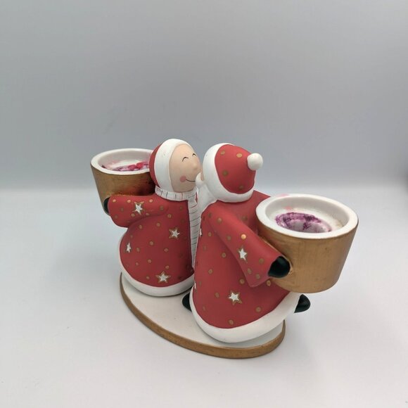 PartyLite Santa Mr & Mrs Claus Kissing Taper Candle Holder Christmas Holiday 7.5 - Picture 3 of 6